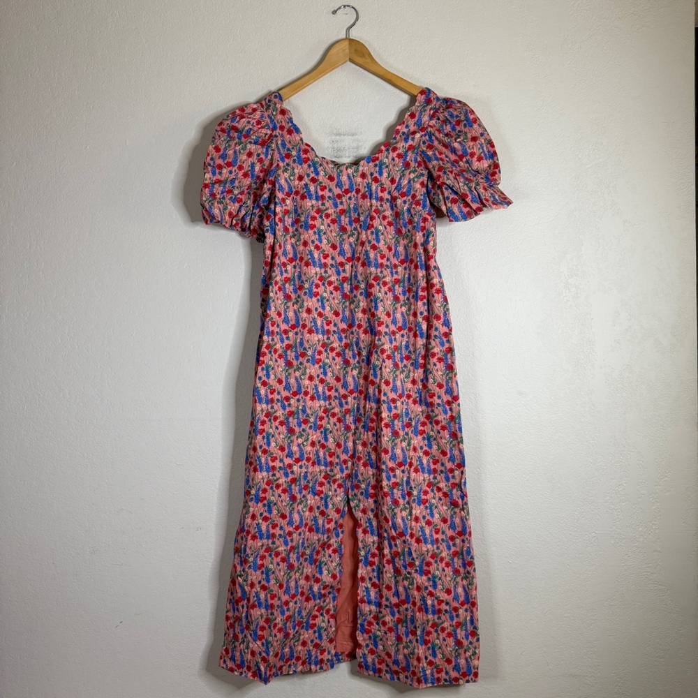 TUCKERNUCK Hyacinth House red poppy floral scalloped Serena midi dress SMALL - Picture 2 of 10